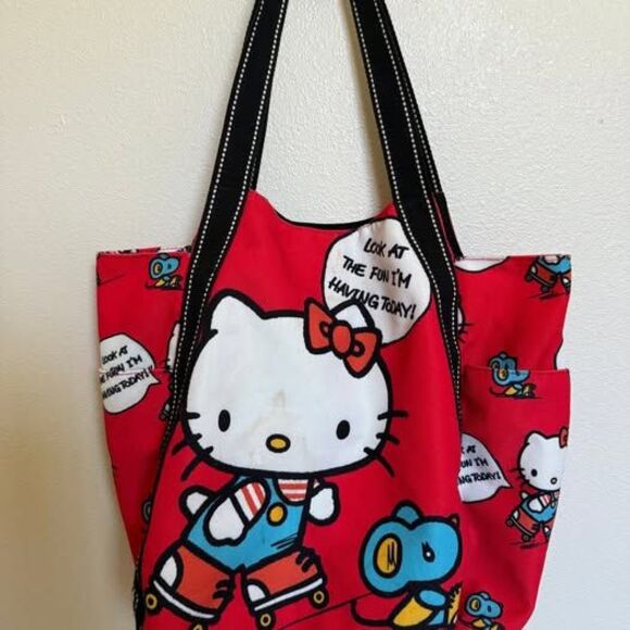Hello Kitty Tote Bag – Red Roller Skating Design – Sanrio Shoulder Bag - Picture 3 of 10